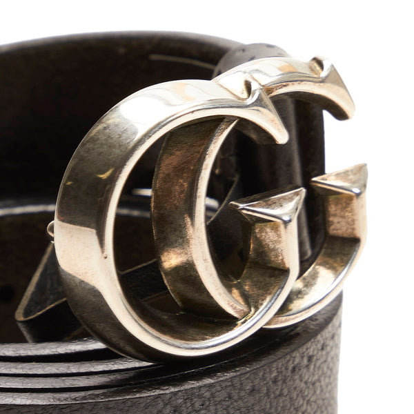 グッチ GGバックル ダブルG ベルト 245859 ブラック シルバー レザー メンズ GUCCI 【中古】