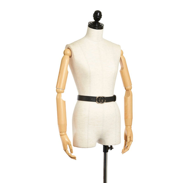 グッチ GGバックル ダブルG ベルト 245859 ブラック シルバー レザー メンズ GUCCI 【中古】