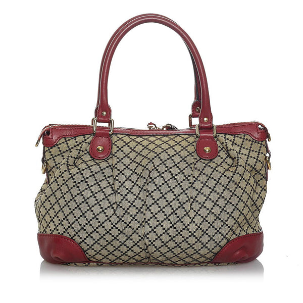 グッチ ディアマンテ ショルダーバッグ トートバッグ 2WAY 247902 ベージュ レッド キャンバス レザー レディース GUCCI 【中古】