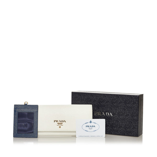 プラダ サフィアーノ 1MH132 オフホワイト レザー 長財布 レディース PRADA 【中古】