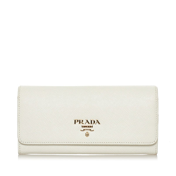 プラダ サフィアーノ 1MH132 オフホワイト レザー 長財布 レディース PRADA 【中古】