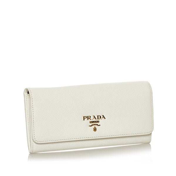 プラダ サフィアーノ 1MH132 オフホワイト レザー 長財布 レディース PRADA 【中古】
