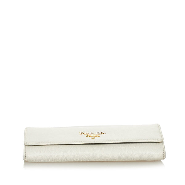プラダ サフィアーノ 1MH132 オフホワイト レザー 長財布 レディース PRADA 【中古】
