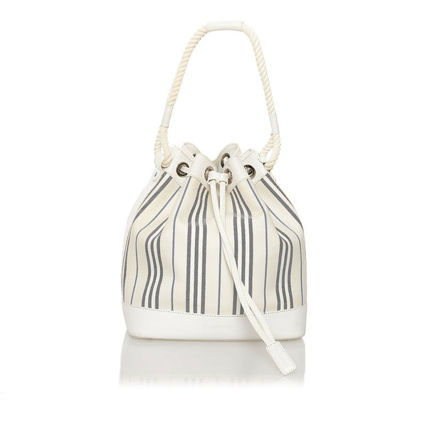 バーバリー ストライプ ショルダーバッグ ホワイト ネイビー レザー キャンバス レディース BURBERRY 【中古】