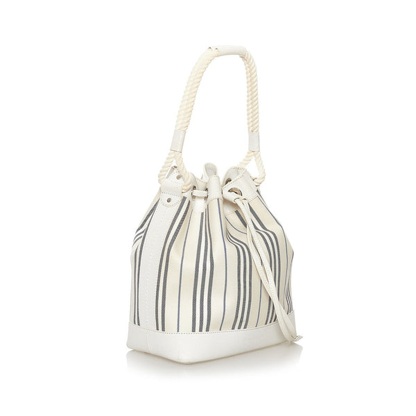 バーバリー ストライプ ショルダーバッグ ホワイト ネイビー レザー キャンバス レディース BURBERRY 【中古】