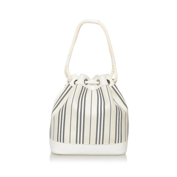 バーバリー ストライプ ショルダーバッグ ホワイト ネイビー レザー キャンバス レディース BURBERRY 【中古】
