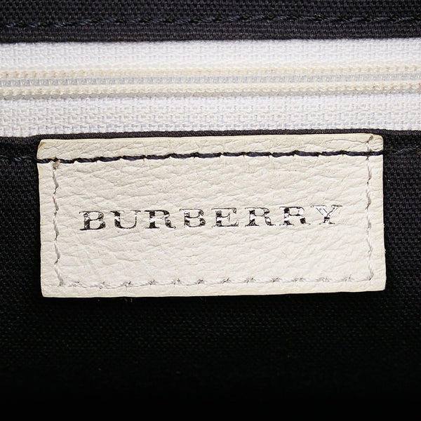 バーバリー ストライプ ショルダーバッグ ホワイト ネイビー レザー キャンバス レディース BURBERRY 【中古】