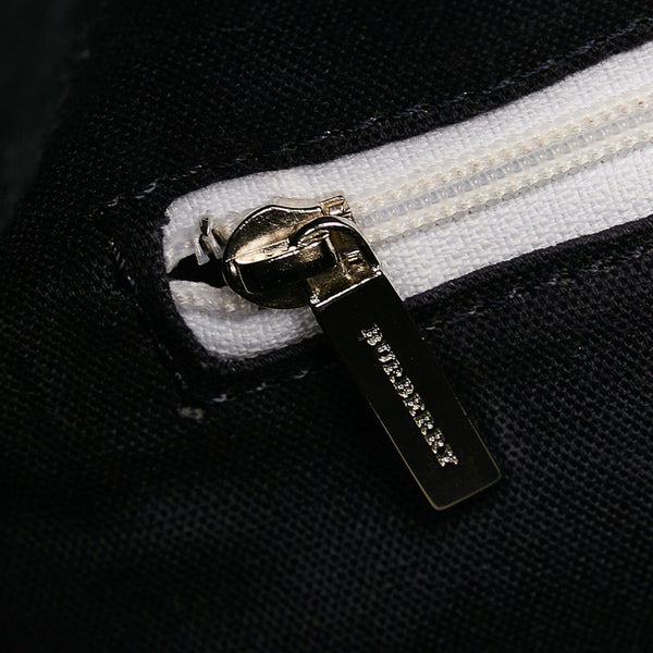 バーバリー ストライプ ショルダーバッグ ホワイト ネイビー レザー キャンバス レディース BURBERRY 【中古】