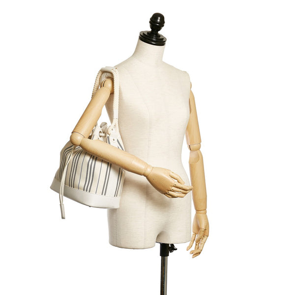バーバリー ストライプ ショルダーバッグ ホワイト ネイビー レザー キャンバス レディース BURBERRY 【中古】