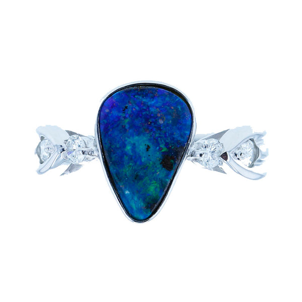 Pt900 プラチナ ボルダーオパール2.21ct ダイヤ0.30ct リング 指輪 レディース 13号 【中古】