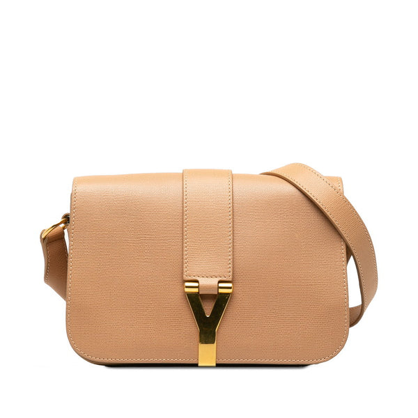 イヴ サンローラン Yライン サッチェル 斜め掛け ショルダーバッグ ベージュ ゴールド レザー レディース YVES SAINT LAURENT 【中古】