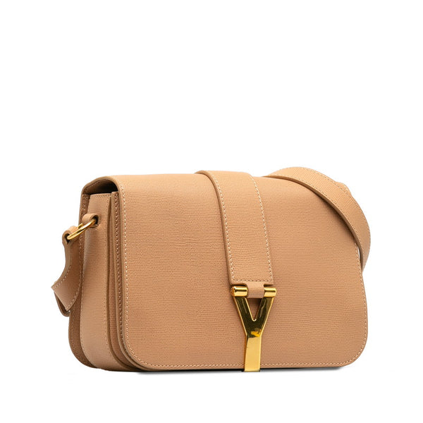 イヴ サンローラン Yライン サッチェル 斜め掛け ショルダーバッグ ベージュ ゴールド レザー レディース YVES SAINT LAURENT 【中古】