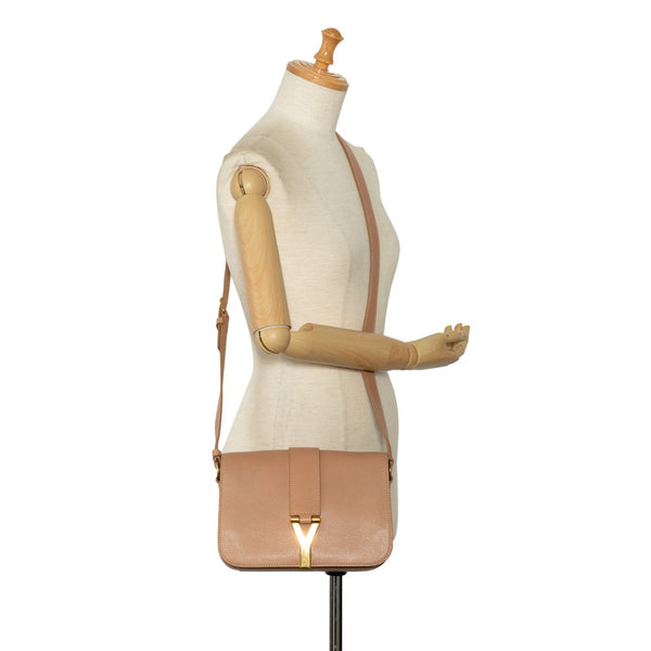 イヴ サンローラン Yライン サッチェル 斜め掛け ショルダーバッグ ベージュ ゴールド レザー レディース YVES SAINT LAURENT 【中古】