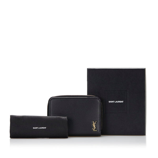 サンローラン タイニーモノグラム コンパクト ジップウォレット 二つ折り財布 635263 ブラック レザー レディース SAINT LAURENT 【中古】