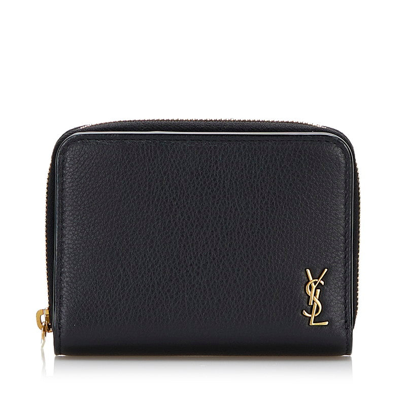 サンローラン タイニーモノグラム コンパクト ジップウォレット 二つ折り財布 635263 ブラック レザー レディース SAINT LAURENT 【中古】