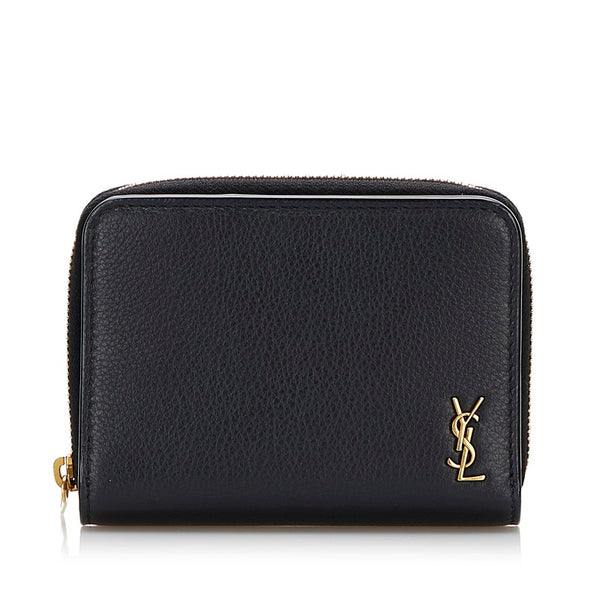 サンローラン タイニーモノグラム コンパクト ジップウォレット 二つ折り財布 635263 ブラック レザー レディース SAINT LAURENT 【中古】