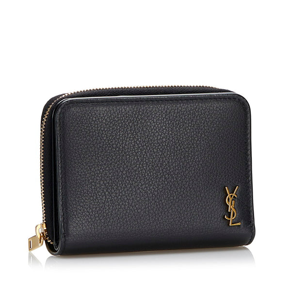 サンローラン タイニーモノグラム コンパクト ジップウォレット 二つ折り財布 635263 ブラック レザー レディース SAINT LAURENT 【中古】