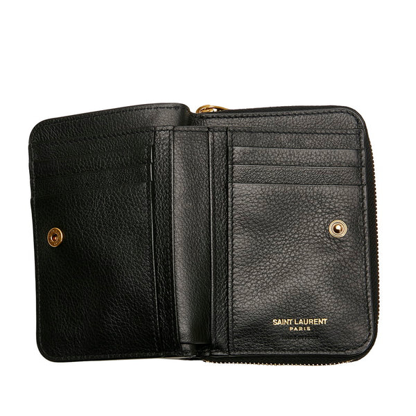 サンローラン タイニーモノグラム コンパクト ジップウォレット 二つ折り財布 635263 ブラック レザー レディース SAINT LAURENT 【中古】