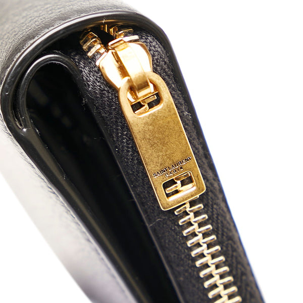 サンローラン タイニーモノグラム コンパクト ジップウォレット 二つ折り財布 635263 ブラック レザー レディース SAINT LAURENT 【中古】