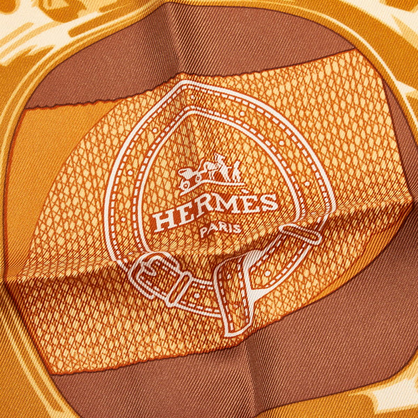 エルメス カレ90 porte-bonheur 幸運のお守り スカーフ グリーン ホワイト マルチカラー シルク レディース HERMES 【中古】