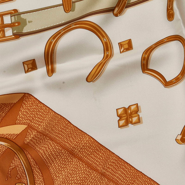 エルメス カレ90 porte-bonheur 幸運のお守り スカーフ グリーン ホワイト マルチカラー シルク レディース HERMES 【中古】