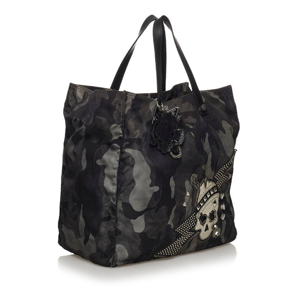 プラダ ポコノ カモフラ スタッズ  スカル ブラック カーキ グリーン ナイロン レザー トートバッグ メンズ PRADA 【中古】