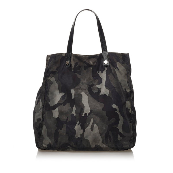 プラダ ポコノ カモフラ スタッズ  スカル ブラック カーキ グリーン ナイロン レザー トートバッグ メンズ PRADA 【中古】