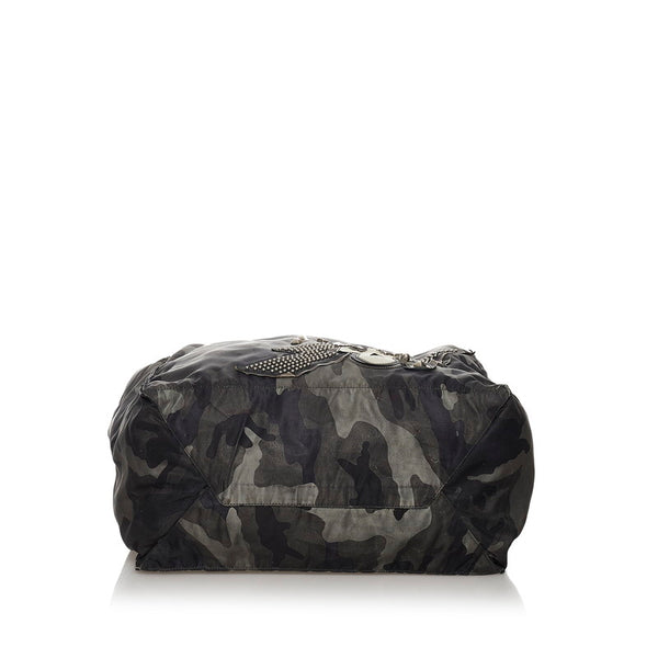 プラダ ポコノ カモフラ スタッズ  スカル ブラック カーキ グリーン ナイロン レザー トートバッグ メンズ PRADA 【中古】