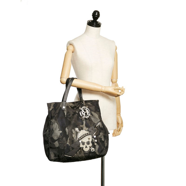 プラダ ポコノ カモフラ スタッズ  スカル ブラック カーキ グリーン ナイロン レザー トートバッグ メンズ PRADA 【中古】