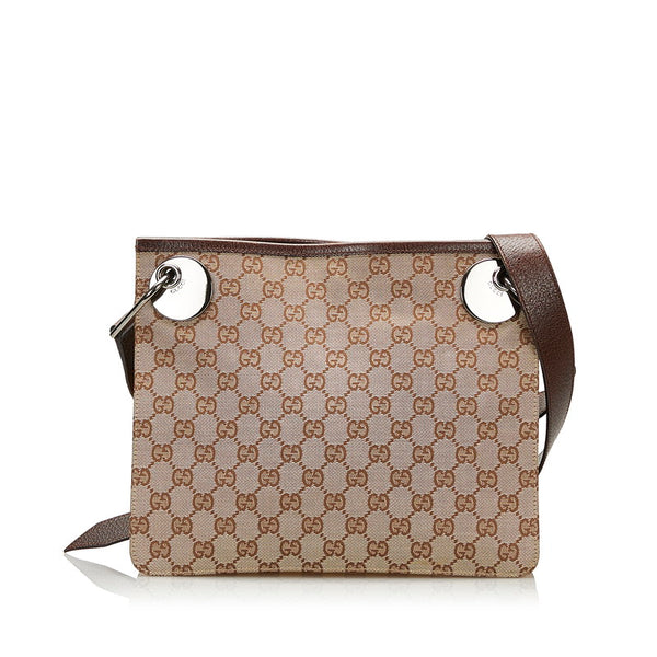 グッチ GGキャンバス 斜め掛け ショルダーバッグ 120841 ベージュ ブラウン キャンバス レザー レディース GUCCI 【中古】