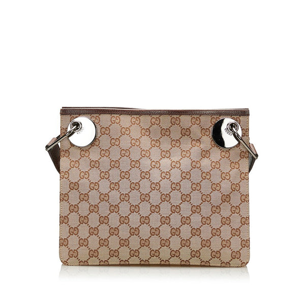 グッチ GGキャンバス 斜め掛け ショルダーバッグ 120841 ベージュ ブラウン キャンバス レザー レディース GUCCI 【中古】