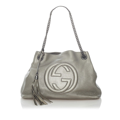 グッチ スーキー  ソーホー  チェーン ショルダーバッグ 308982 グレー レザー レディース GUCCI 【中古】