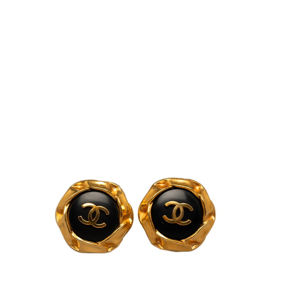 シャネル ラウンド ココマーク イヤリング ブラック ゴールド メッキ レディース CHANEL 【中古】