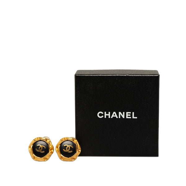 シャネル ラウンド ココマーク イヤリング ブラック ゴールド メッキ レディース CHANEL 【中古】