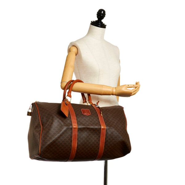 セリーヌ マカダム ブラウン PVC レザー ボストンバッグ レディース CELINE 【中古】