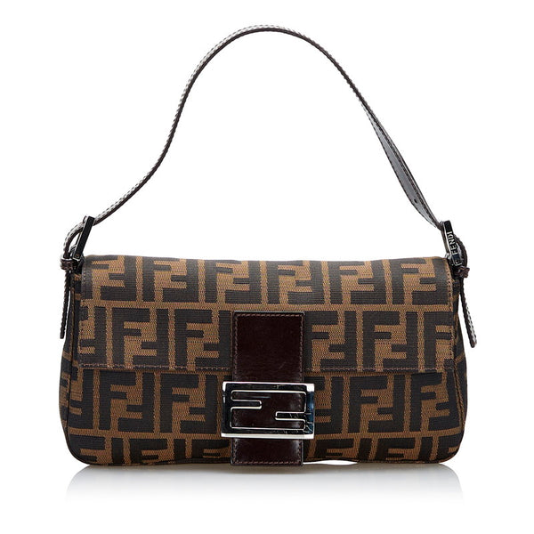 フェンディ ズッカ マンマバケット ハンドバッグ ワンショルダーバッグ 26424 ブラウン キャンバス レザー レディース FENDI 【中古】