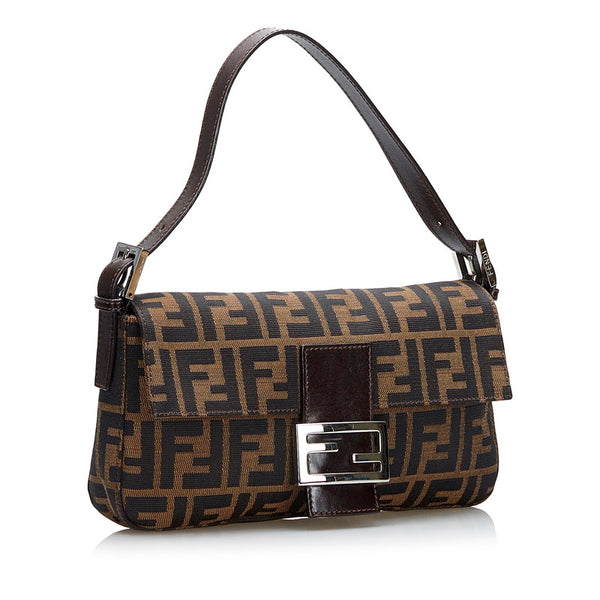 フェンディ ズッカ マンマバケット ハンドバッグ ワンショルダーバッグ 26424 ブラウン キャンバス レザー レディース FENDI 【中古】