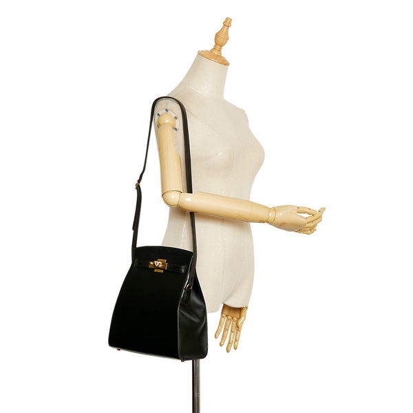 エルメス ケリースポーツMM ショルダーバッグ ブラック レザー レディース HERMES 【中古】