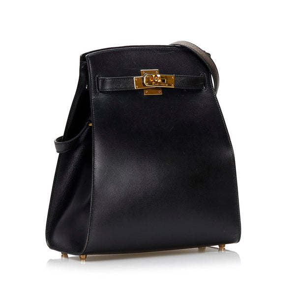 エルメス ケリースポーツMM ショルダーバッグ ブラック レザー レディース HERMES 【中古】