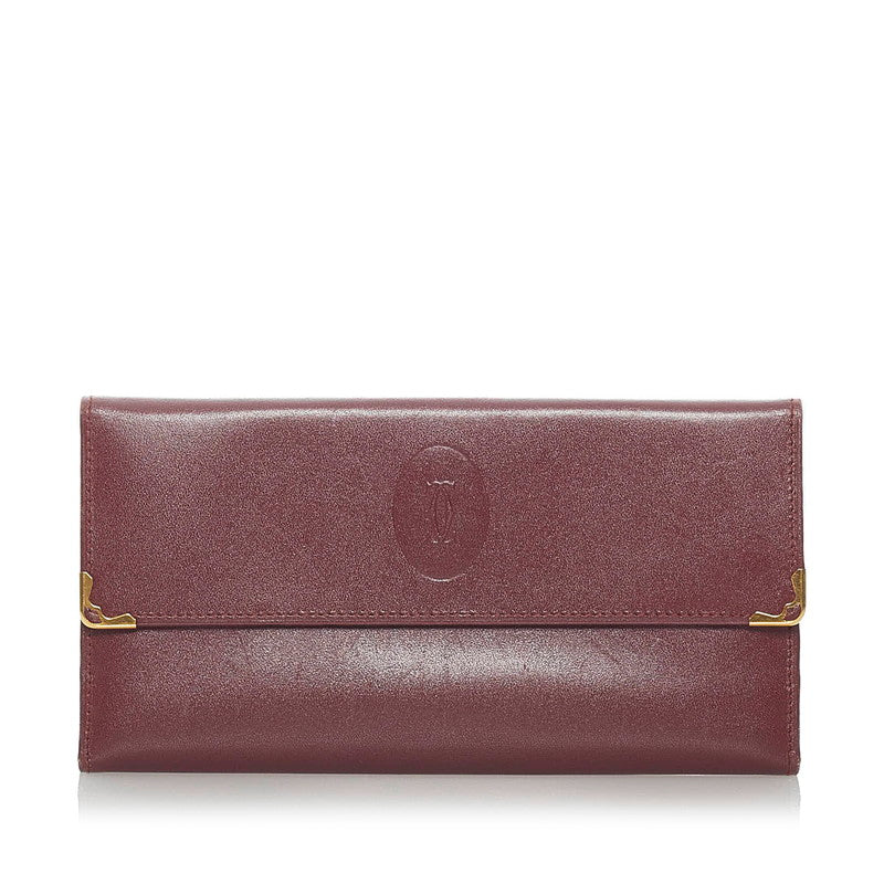 カルティエ マスト 長財布 ボルドー レザー レディース CARTIER 【中古】