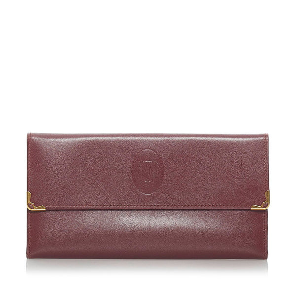 カルティエ マスト 長財布 ボルドー レザー レディース CARTIER 【中古】