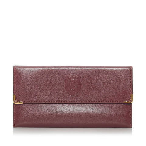 カルティエ マスト 長財布 ボルドー レザー レディース CARTIER 【中古】