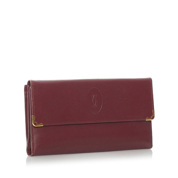 カルティエ マスト 長財布 ボルドー レザー レディース CARTIER 【中古】