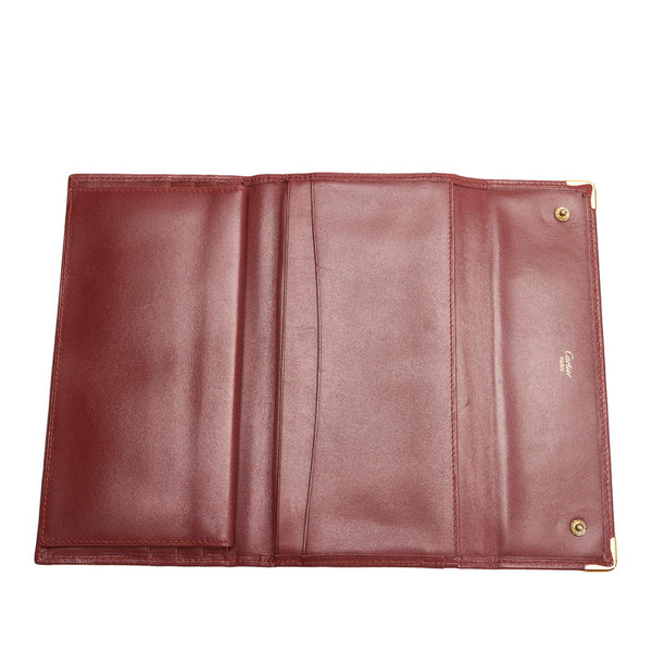 カルティエ マスト 長財布 ボルドー レザー レディース CARTIER 【中古】