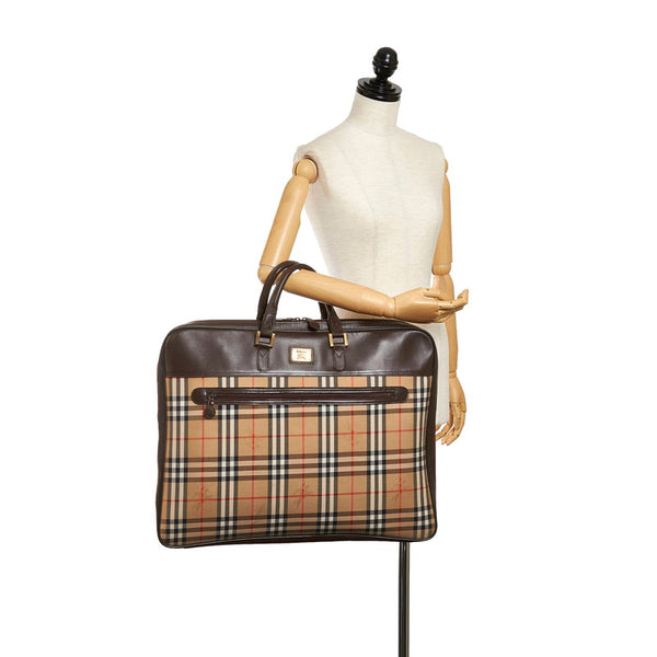 バーバリー ノバチェック ガーメントケース ベージュ キャンバス レザー メンズ BURBERRY 【中古】