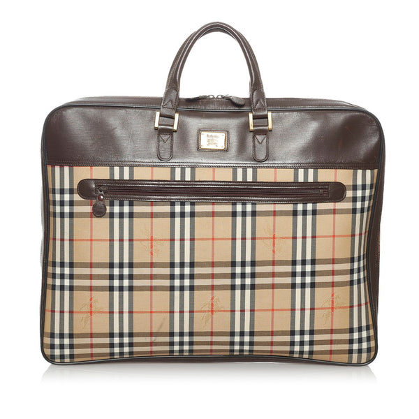 バーバリー ノバチェック ガーメントケース ベージュ キャンバス レザー メンズ BURBERRY 【中古】
