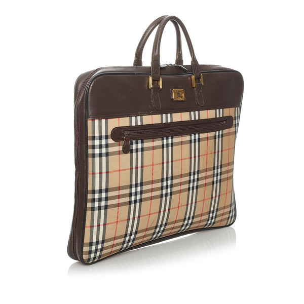 バーバリー ノバチェック ガーメントケース ベージュ キャンバス レザー メンズ BURBERRY 【中古】