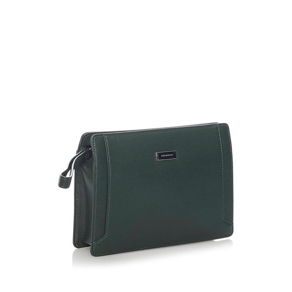 バーバリー クラッチバッグ セカンドバッグ ダークグリーン レザー レディース BURBERRY 【中古】