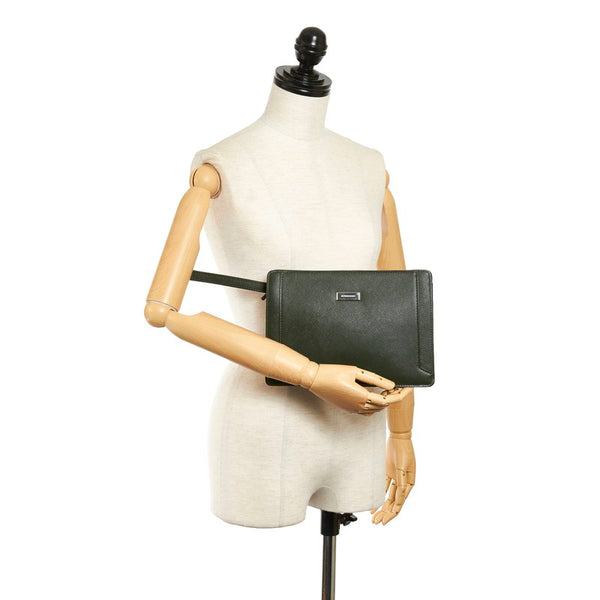 バーバリー クラッチバッグ セカンドバッグ ダークグリーン レザー レディース BURBERRY 【中古】
