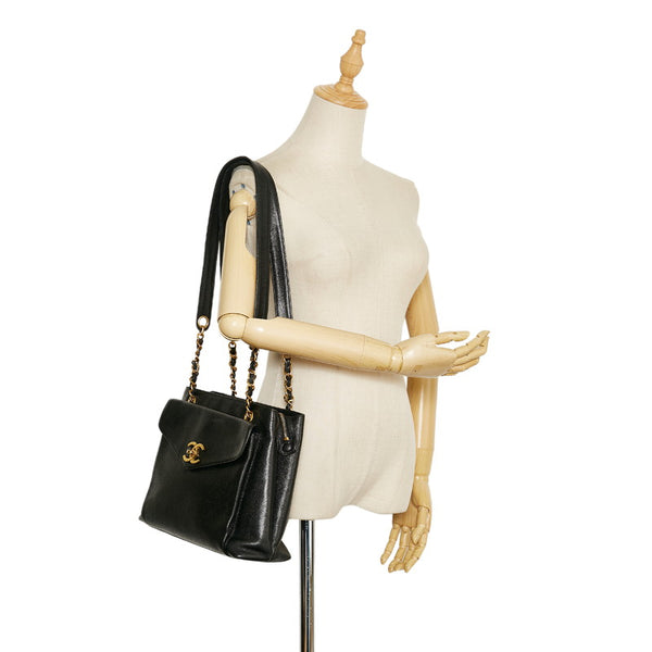 シャネル ココマーク チェーン ショルダーバッグ ブラック キャビアスキン レディース CHANEL 【中古】